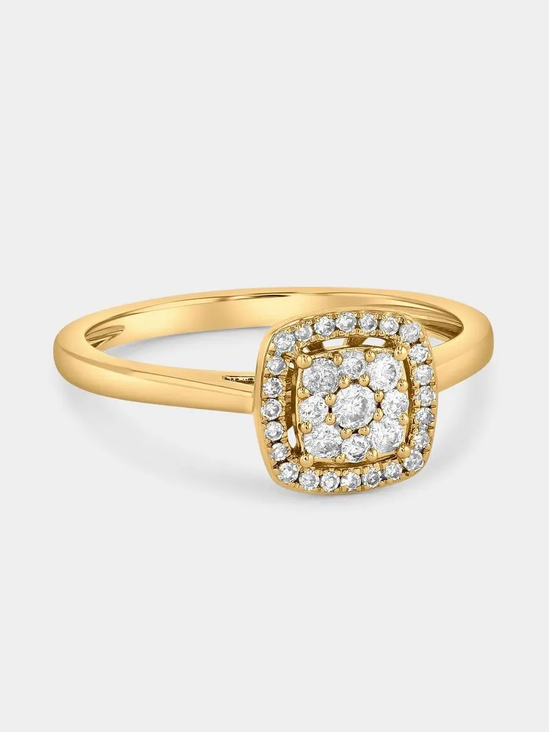 Yellow Gold 0.25ct Diamond Multi-Stone Cushion Halo Ring