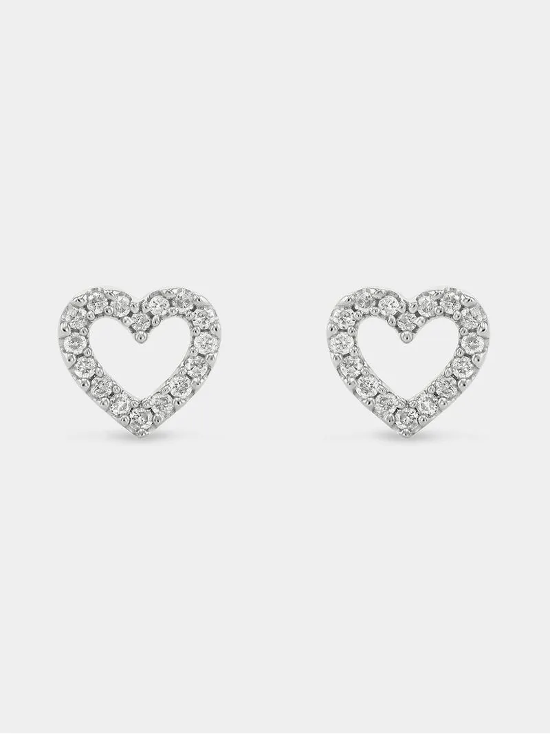 Sterling Silver Lab Grown Diamond Women’s Open Heart Stud Earrings