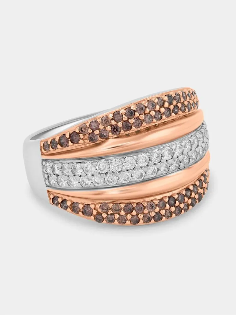 Cheté Rose Plated Sterling Silver Champagne Cubic Zirconia Triple Row Ring