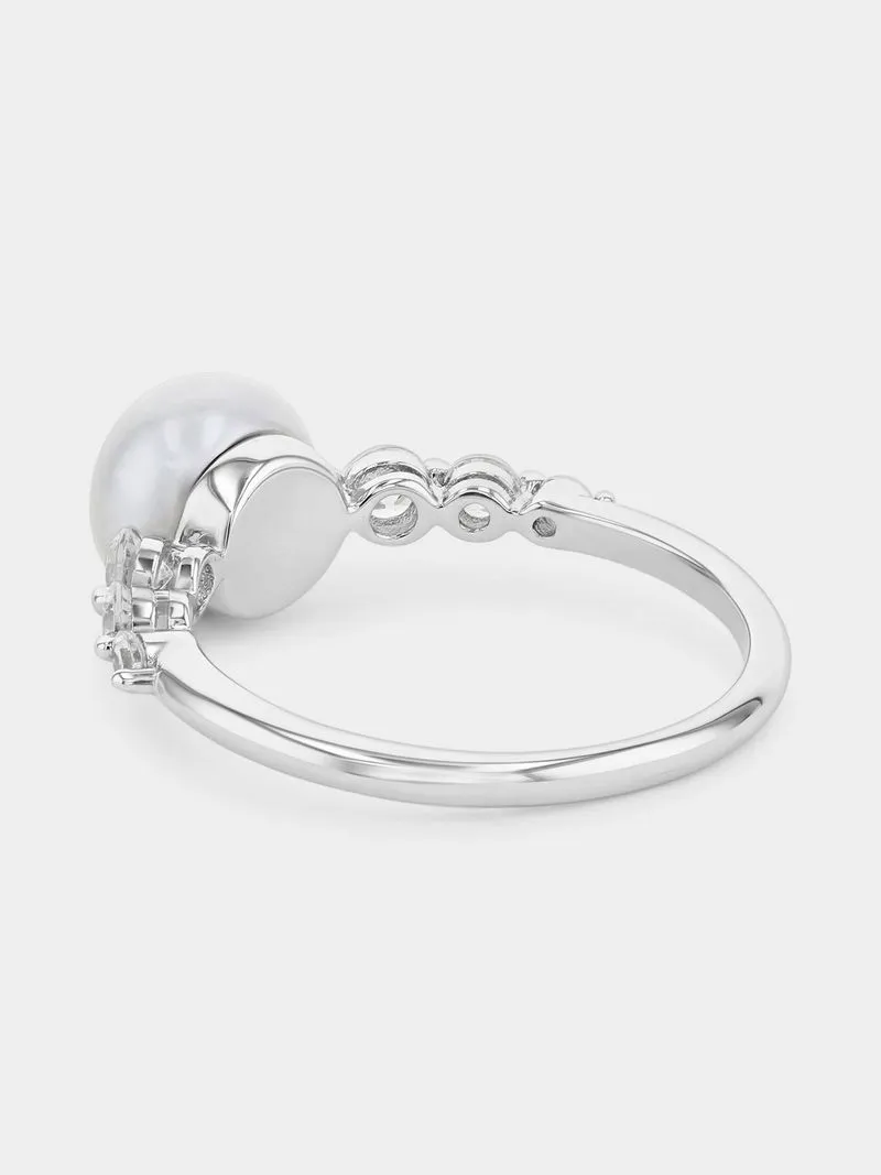 Sterling Silver Women's Pearl Cubic Zirconia Ring