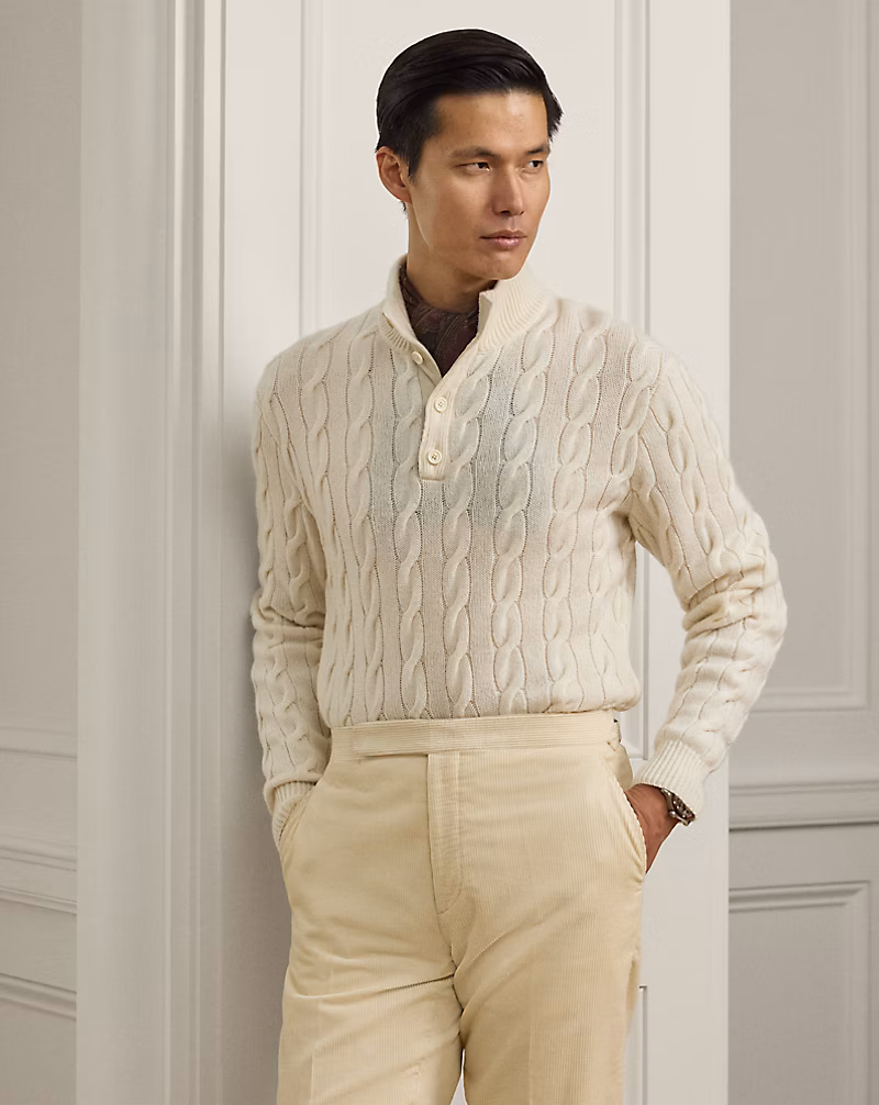 ケーブルニット カシミヤ モックネック セーター