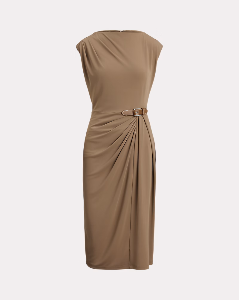 バックルトリム ジャージー ボートネック ドレス