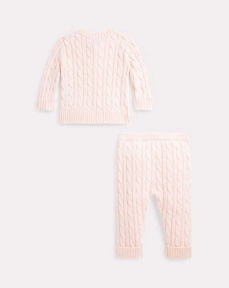 ケーブルニット コットン カーディガン & パンツ セット