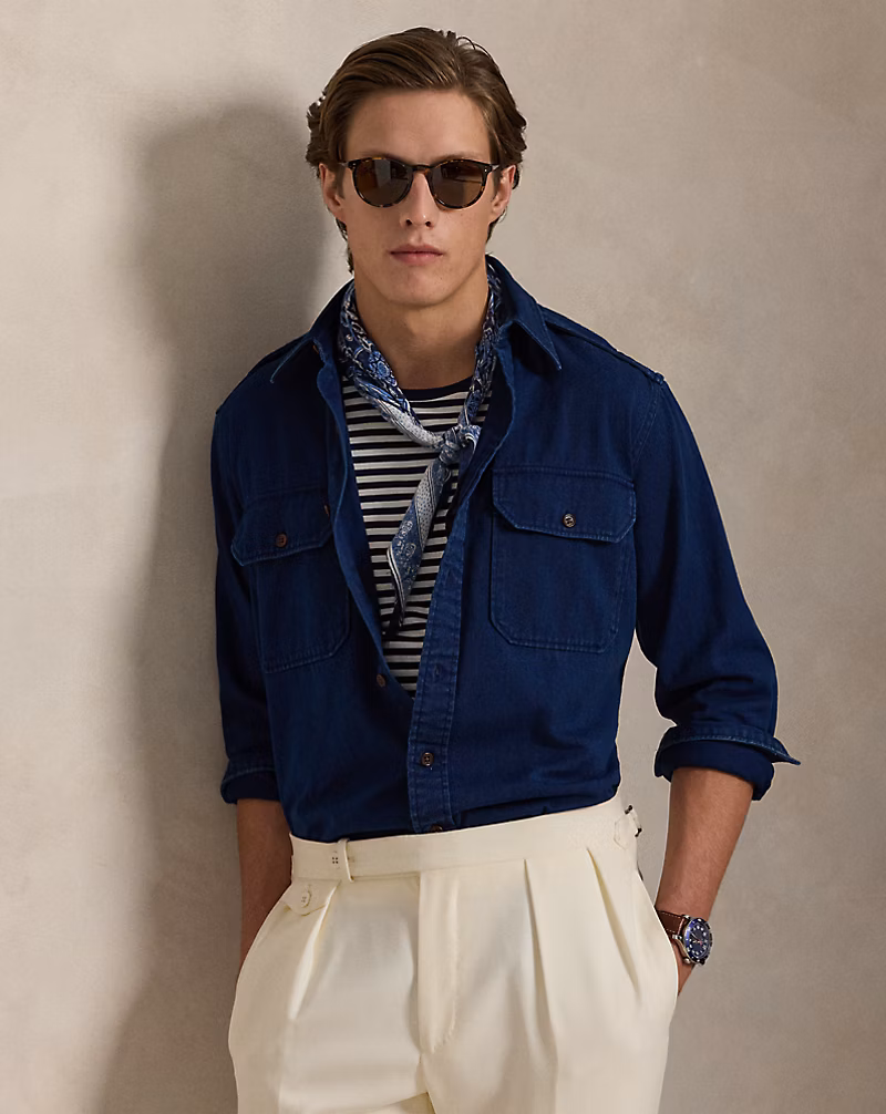 クラシック フィット インディゴ チノ ワークシャツ