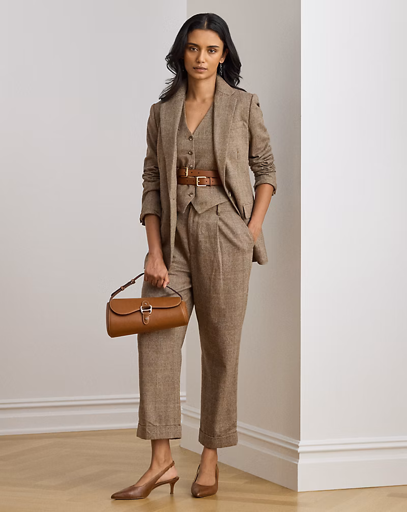 グレン チェック プリーテッド クロップド パンツ