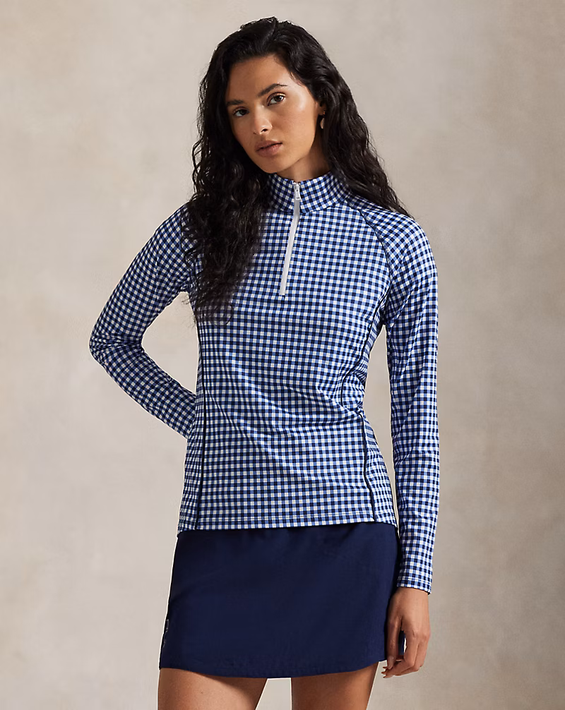 ギンガム ストレッチジャージー クォータージップ