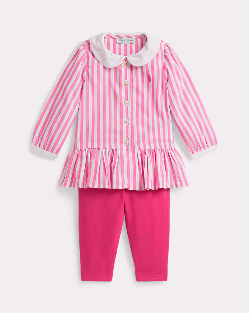 ストライプド ポプリン トップ & ジャージー レギンス セット