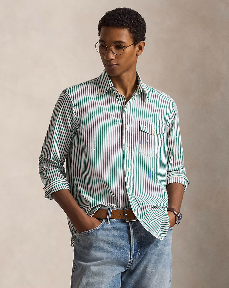 クラシック フィット ペイントスプラッター ストライプド シャツ