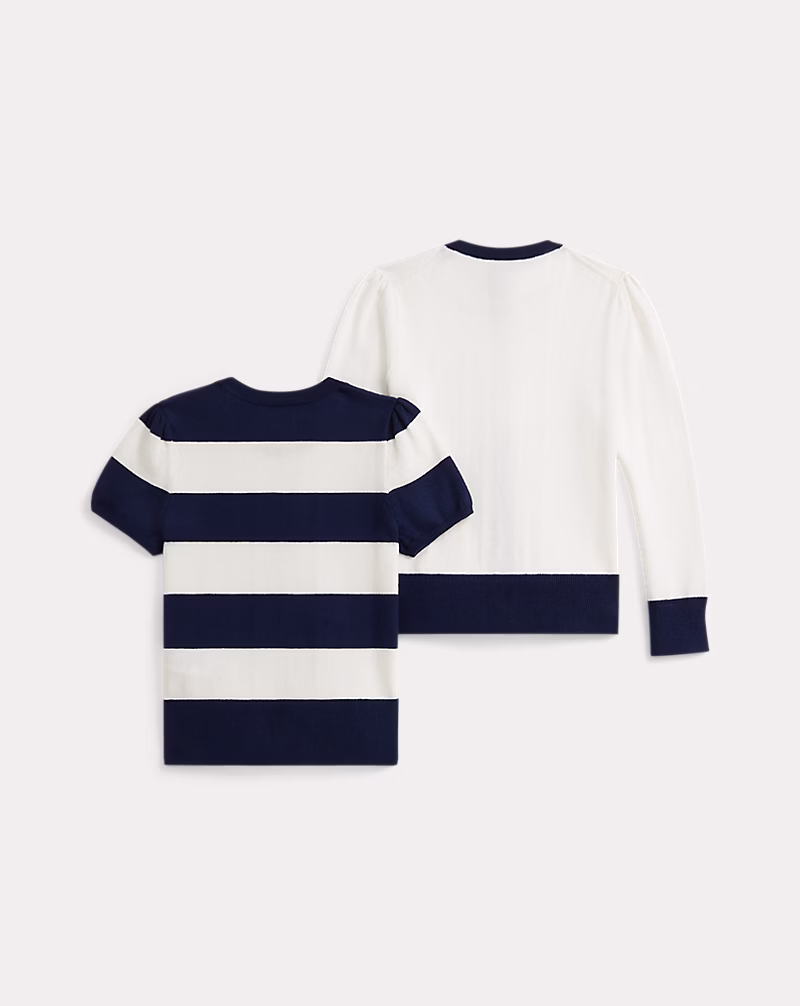 ストライプド コットン セーター & カーディガン セット