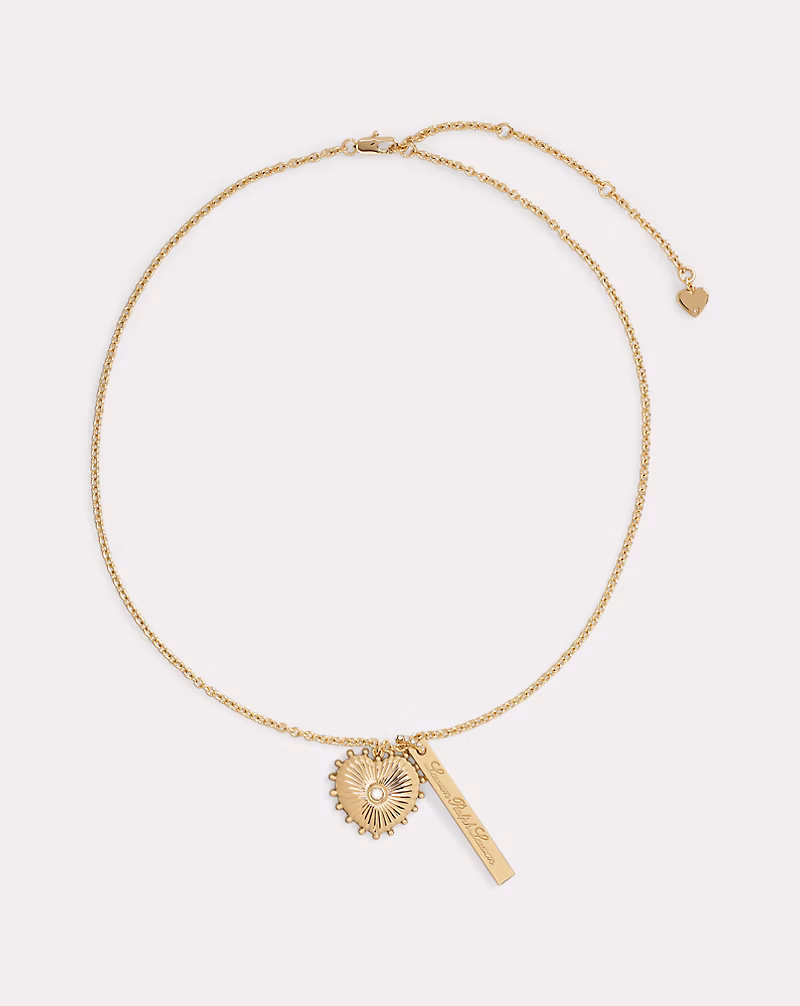 ゴールドプレーテッド ハート & ロゴ チャーム ネックレス