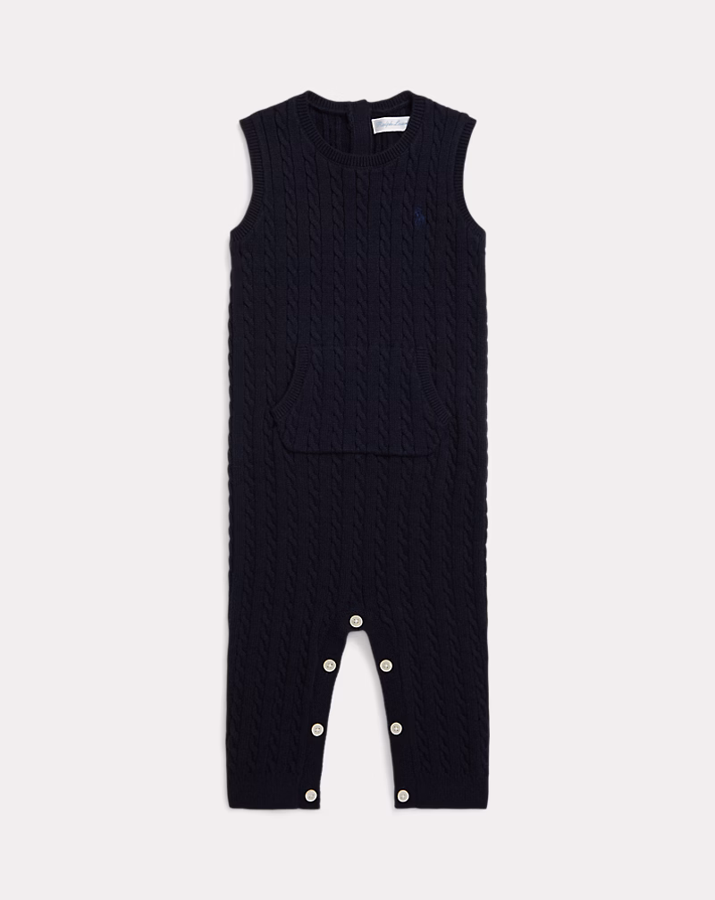 ケーブルニット コットン オーバーオール