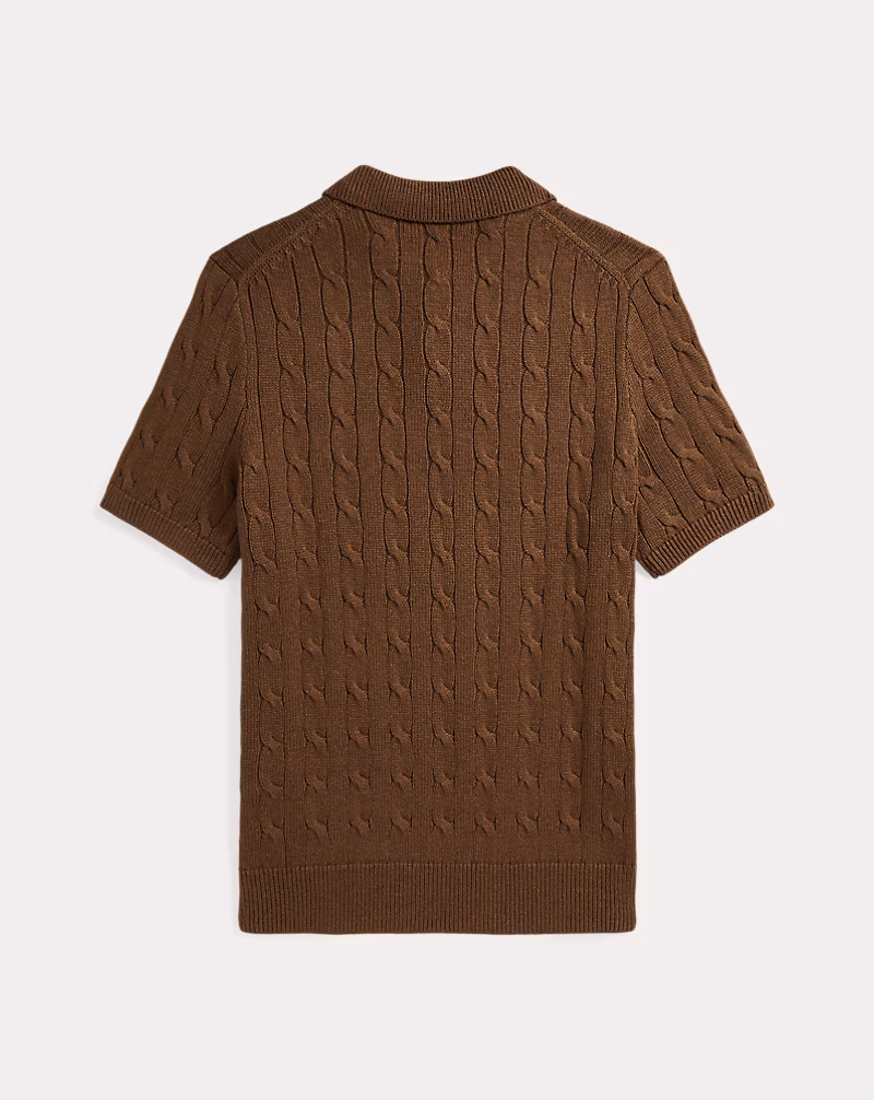 ケーブルニット コットン ポロカラー セーター