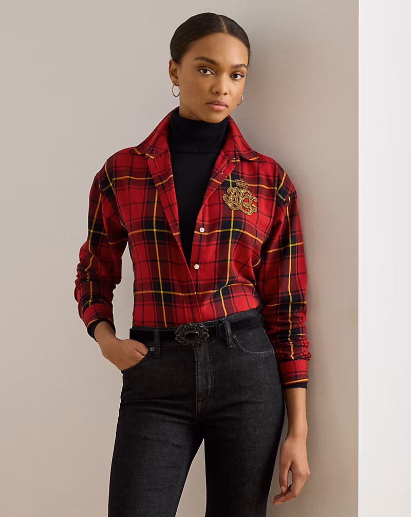 リラックス フィット ビーデッドロゴ チェック シャツ