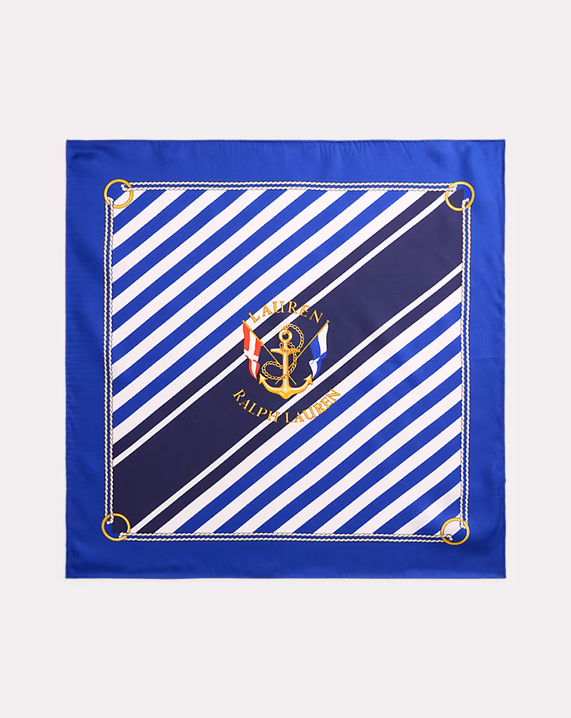 ストライプド アンカークレスト シルク スクエア スカーフ