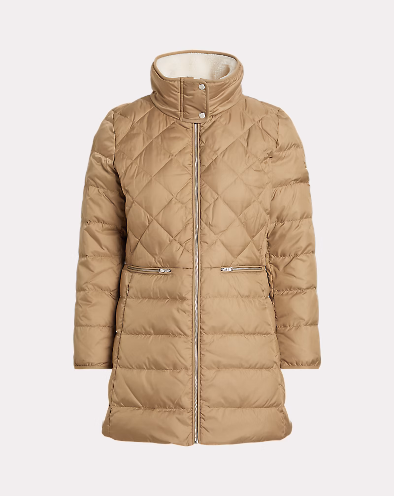 フェイクシアリングトリム キルテッド ダウン コート