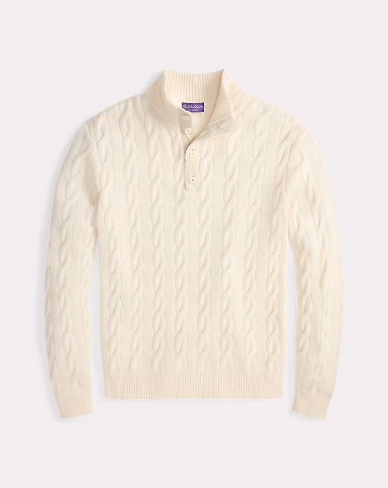 ケーブルニット カシミヤ モックネック セーター