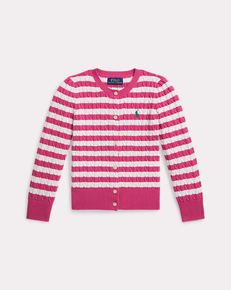 ストライプド ミニケーブル コットン カーディガン