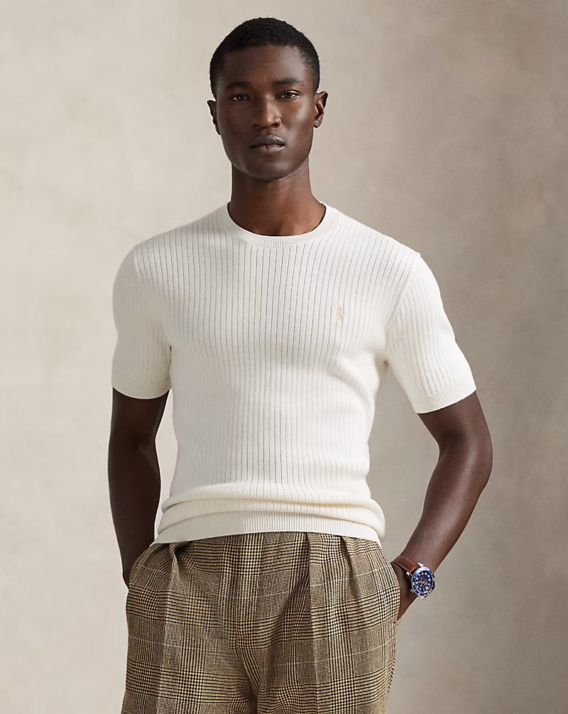 リブニット コットン ショートスリーブ セーター