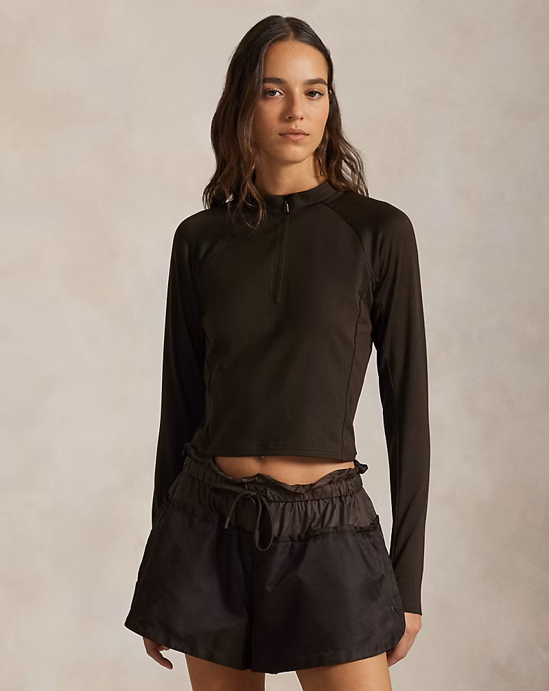 スエード ジャージー クロップド ハーフジップ