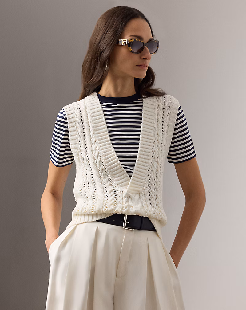 ケーブルニット コットンシルク セーター ベスト