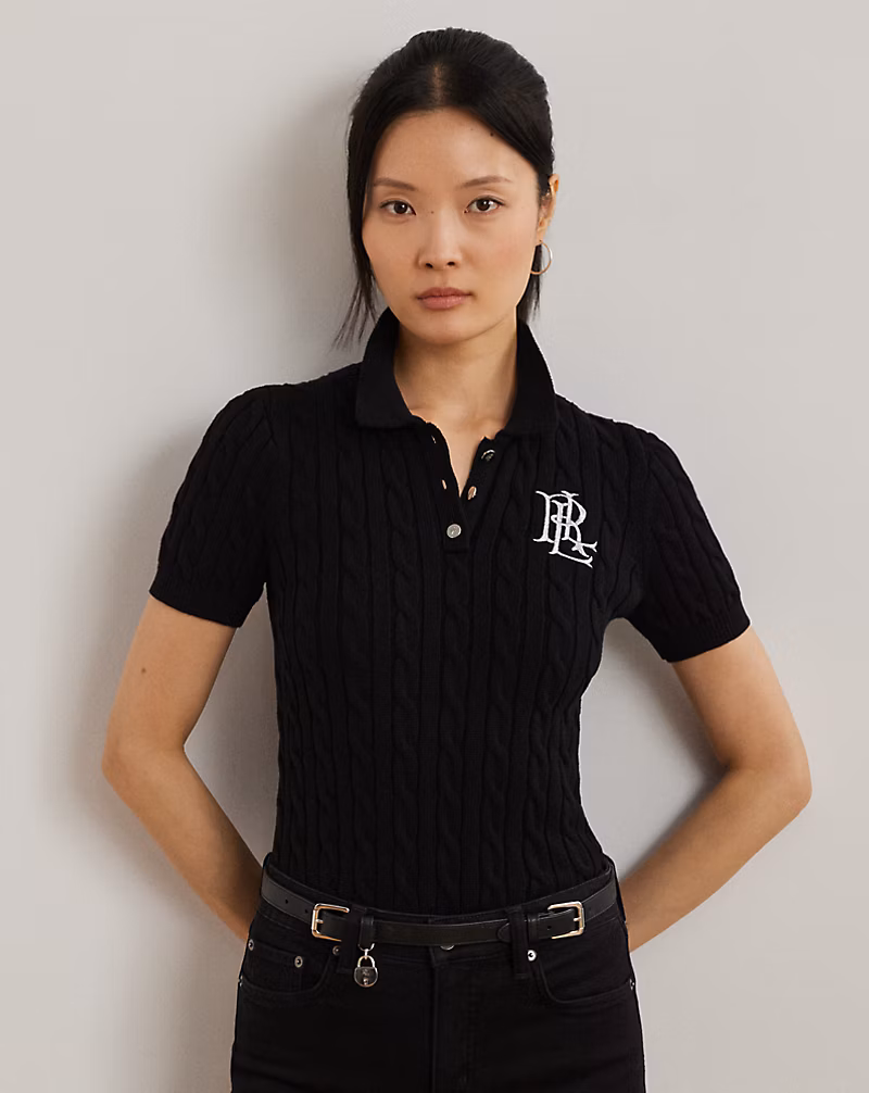 ケーブルニット コットン ポロ セーター