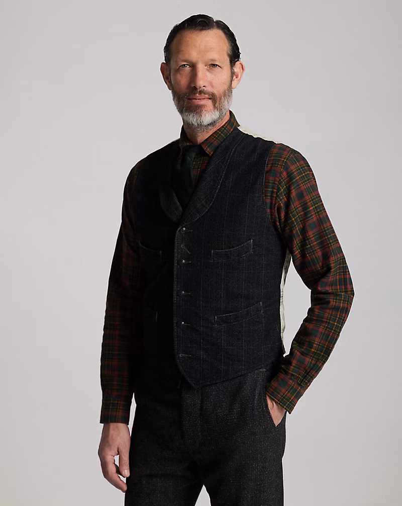 チェックプリント モールスキン ベスト