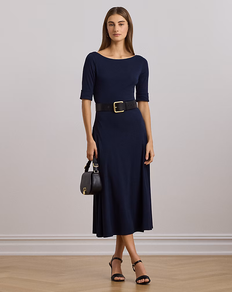 ストレッチ コットン ミディ ドレス