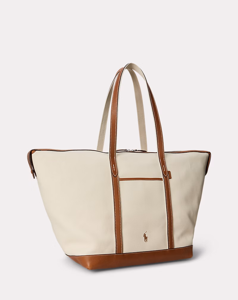 レザートリム キャンバス ラージ ショッパー トート