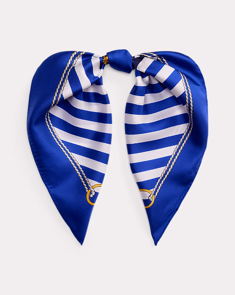 ストライプド アンカークレスト シルク スクエア スカーフ