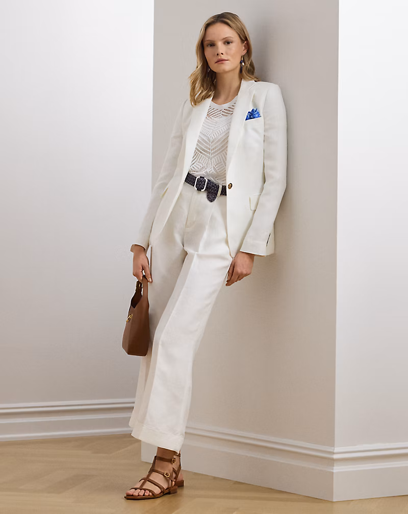 プリーテッド リネンブレンド ツイル ワイドレッグ パンツ