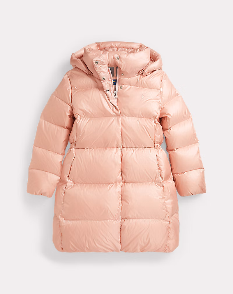 メタリック ダウン フーデッド ロング ジャケット