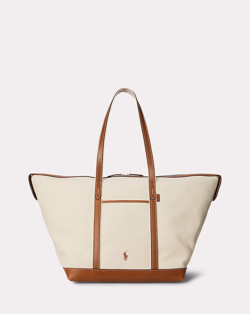 レザートリム キャンバス ラージ ショッパー トート