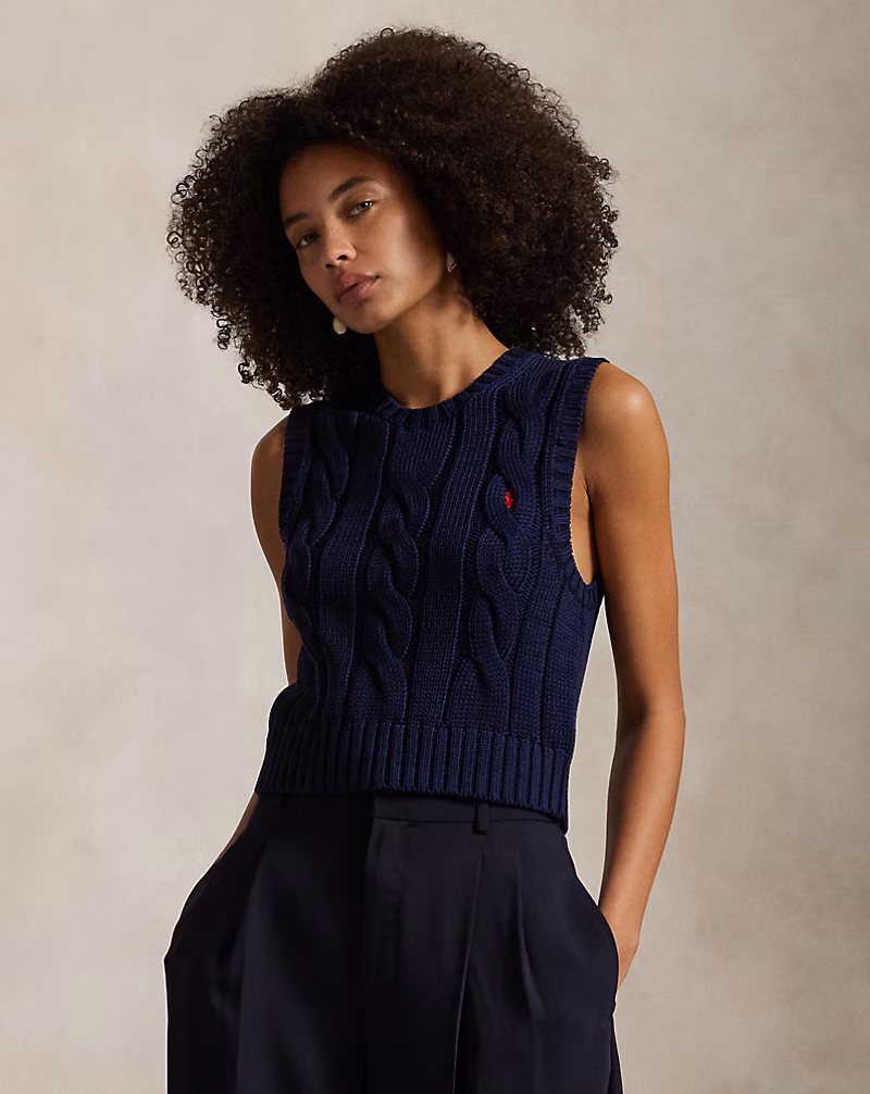 ケーブルニット コットン クロップド ベスト