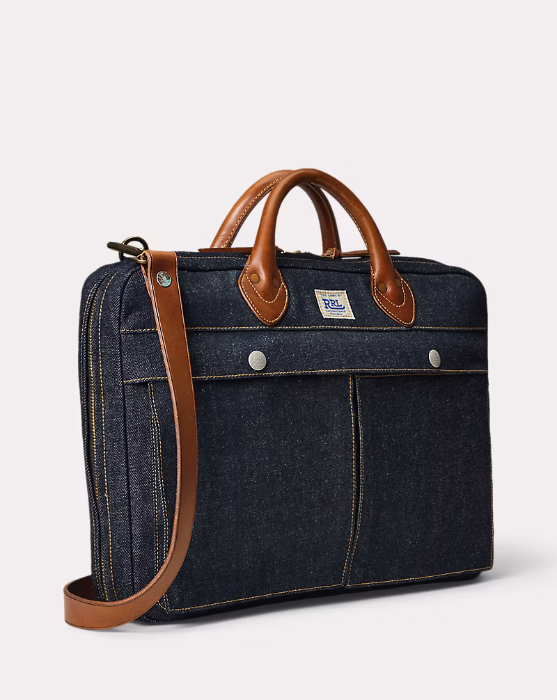 レザートリム インディゴ デニム ブリーフケース