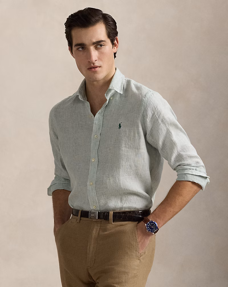 クラシック フィット ストライプド リネン シャツ