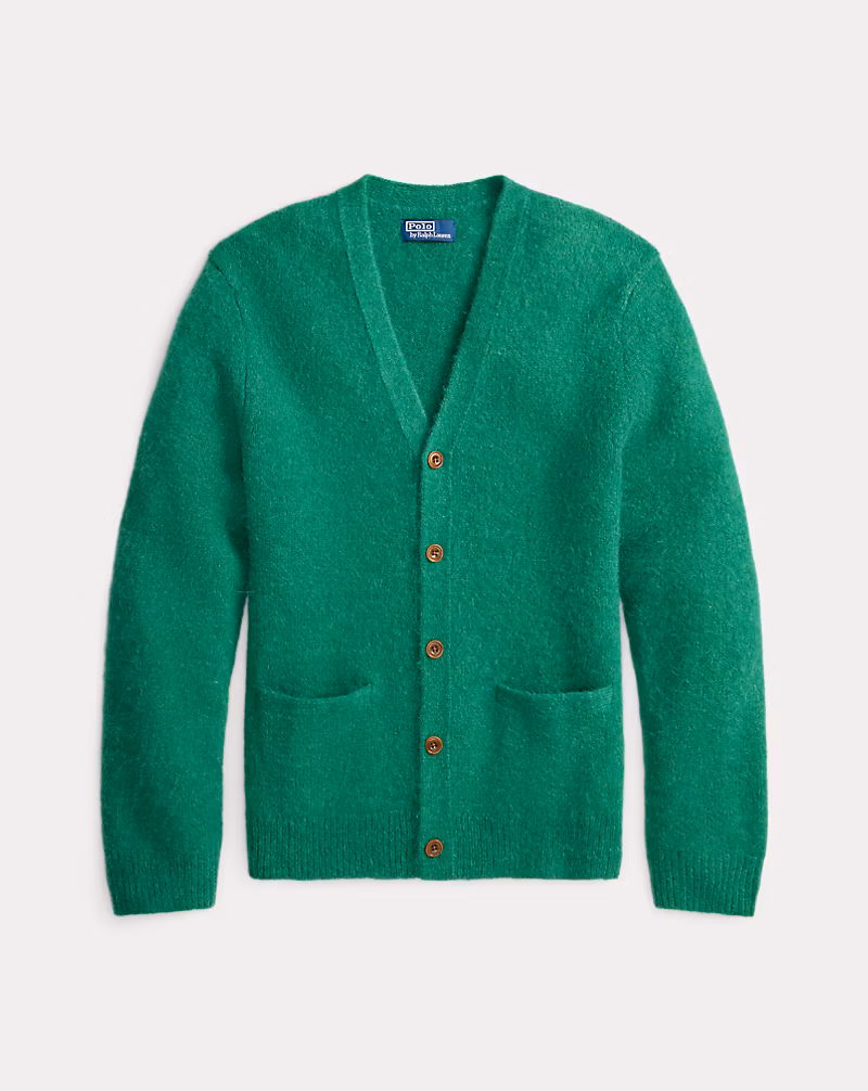 スエードパッチ ウールブレンド カーディガン