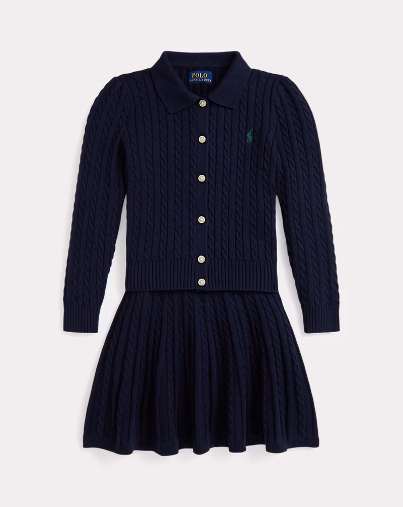コットン ポロ カーディガン & スカート セット
