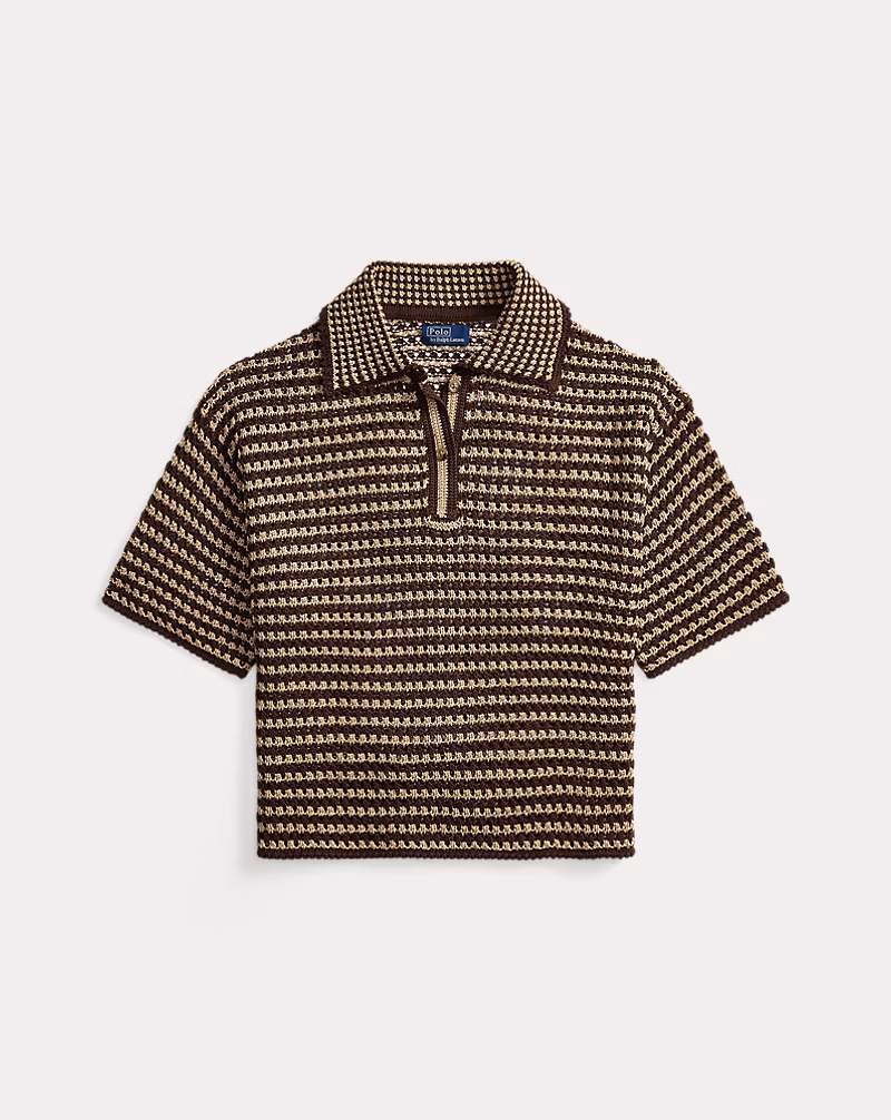 ストライプド ニット コットン ポロシャツ