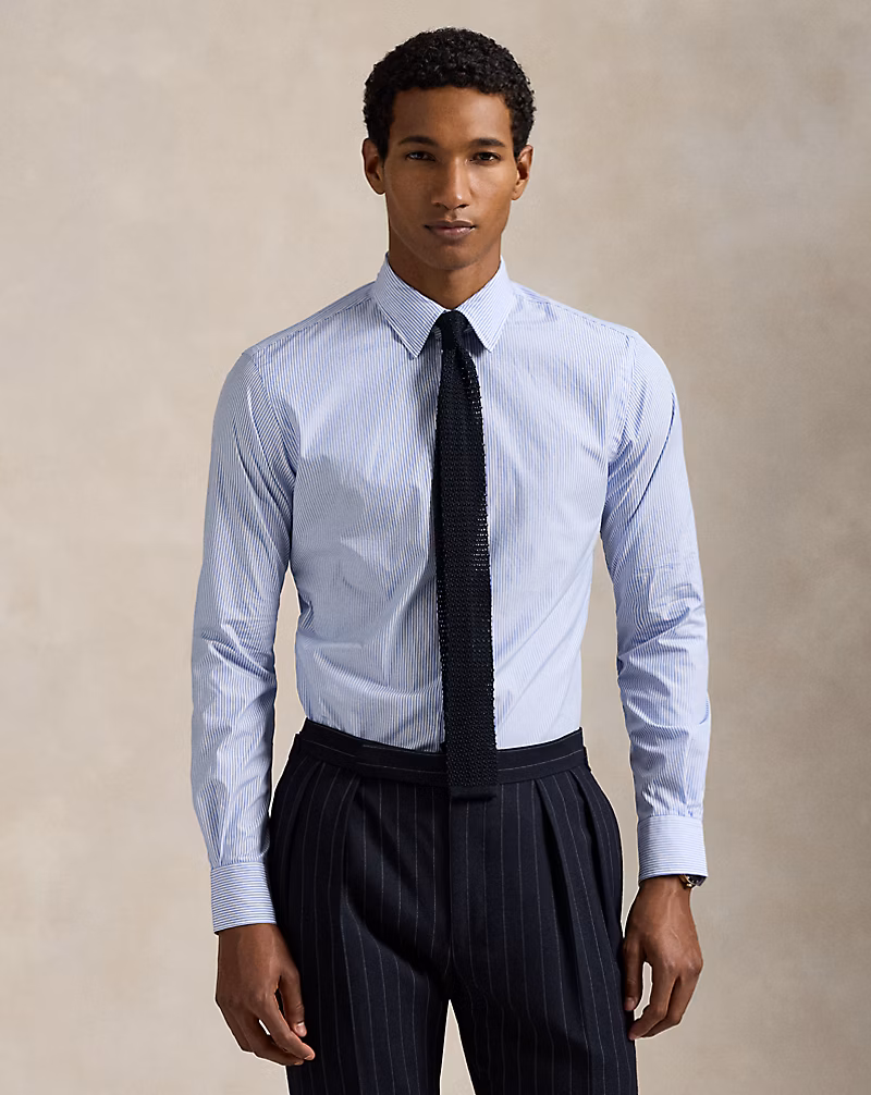 カスタム フィット ストライプド ポプリン シャツ