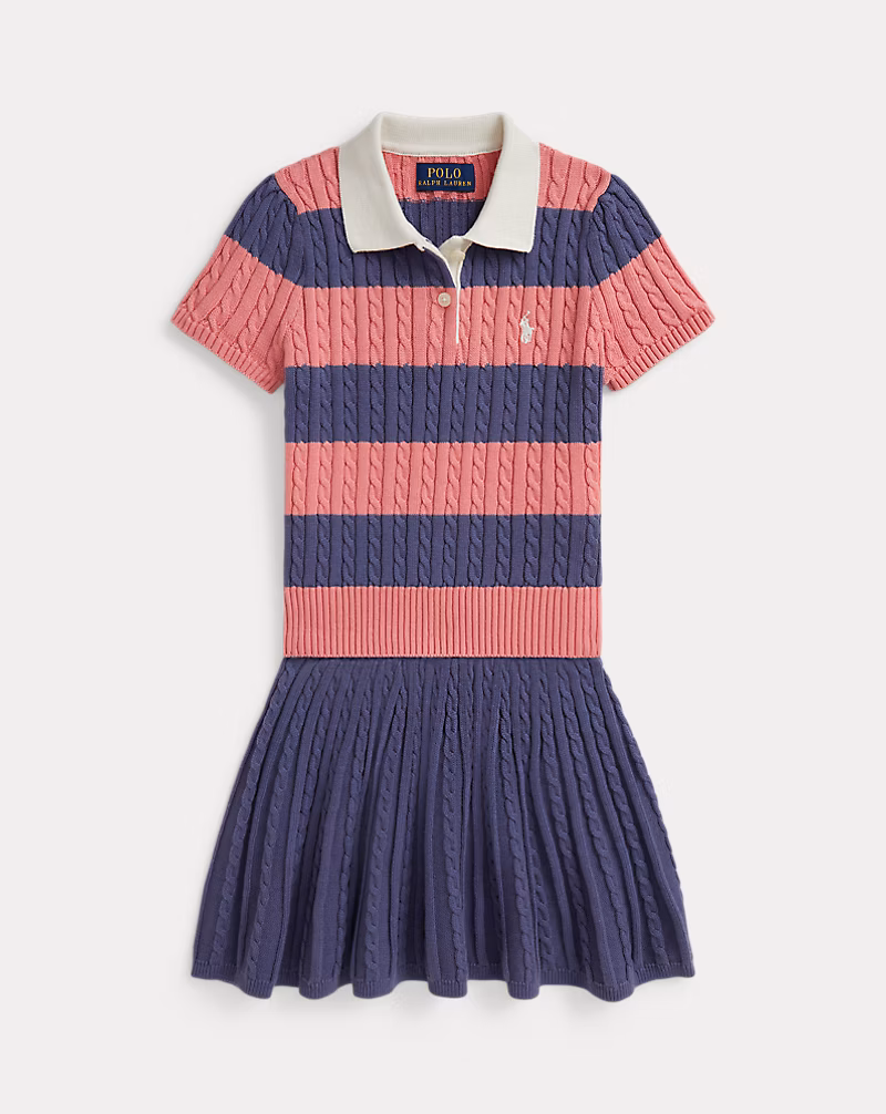 ケーブル コットン Polo セーター & スカート セット