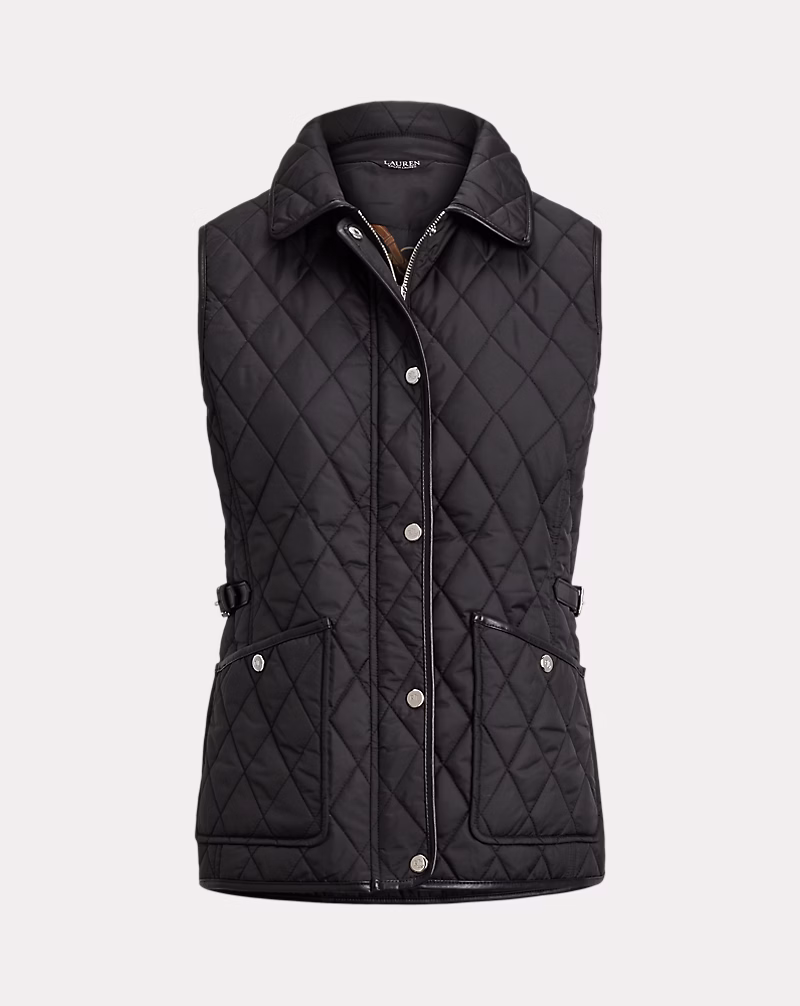 フェイクレザートリム ダイヤモンドキルテッド ベスト