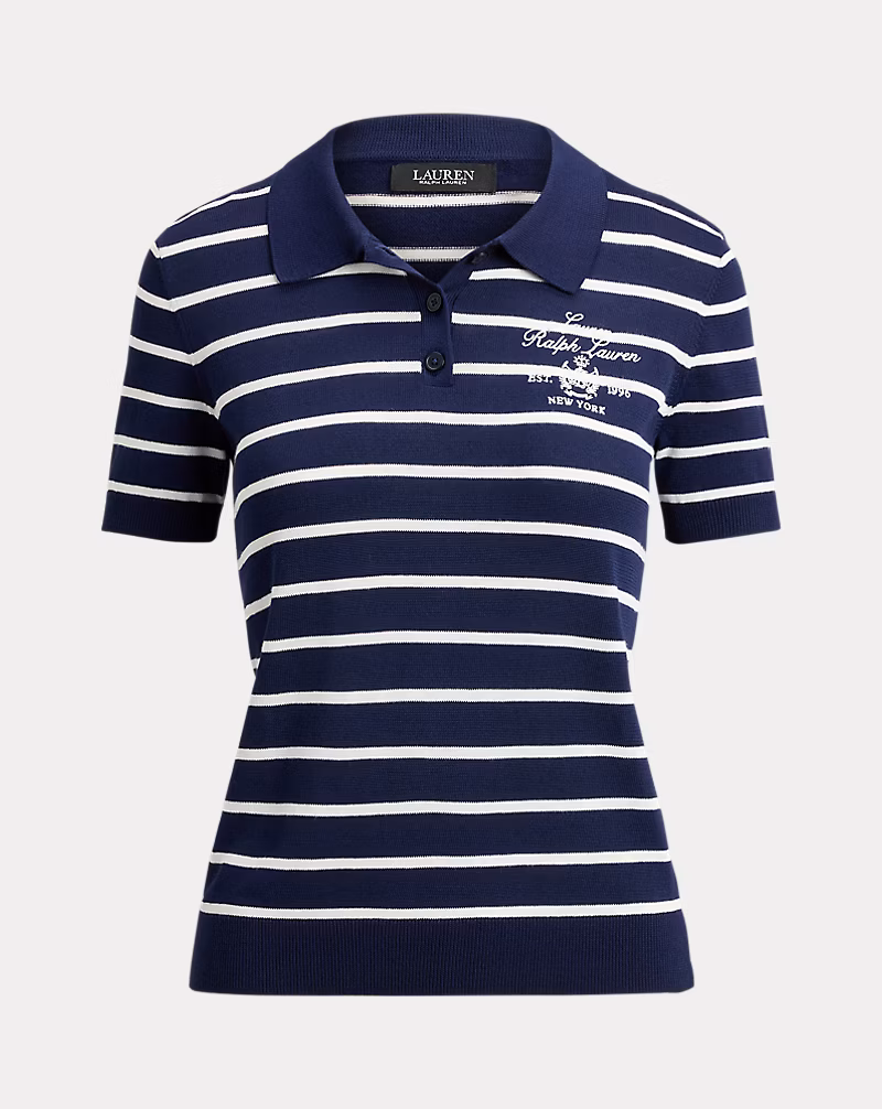 ストライプド コットンブレンド ポロ セーター