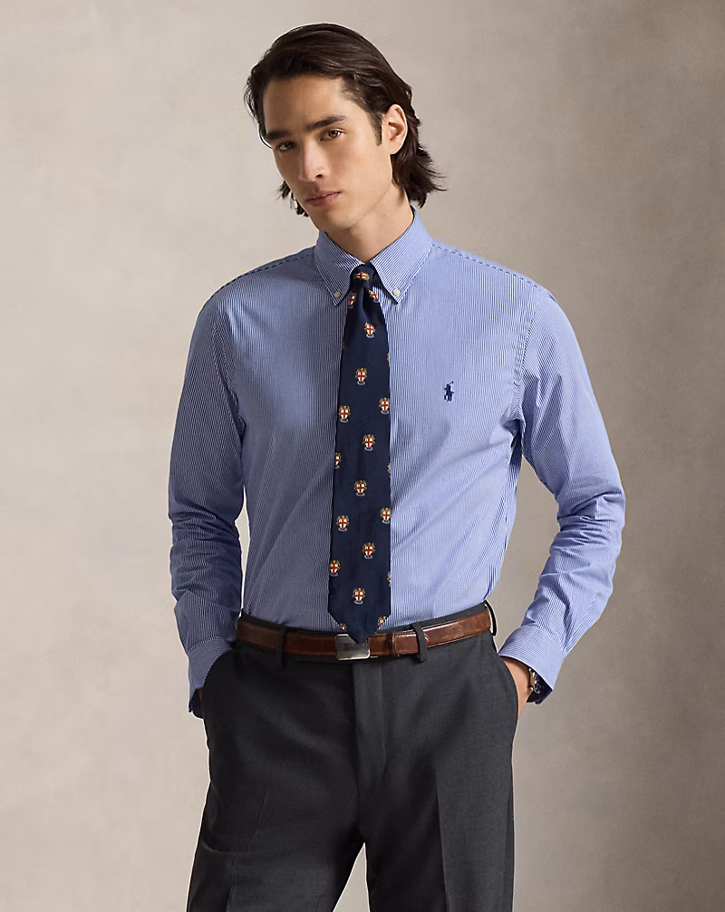 クラシック フィット ストライプド ストレッチ ポプリン シャツ