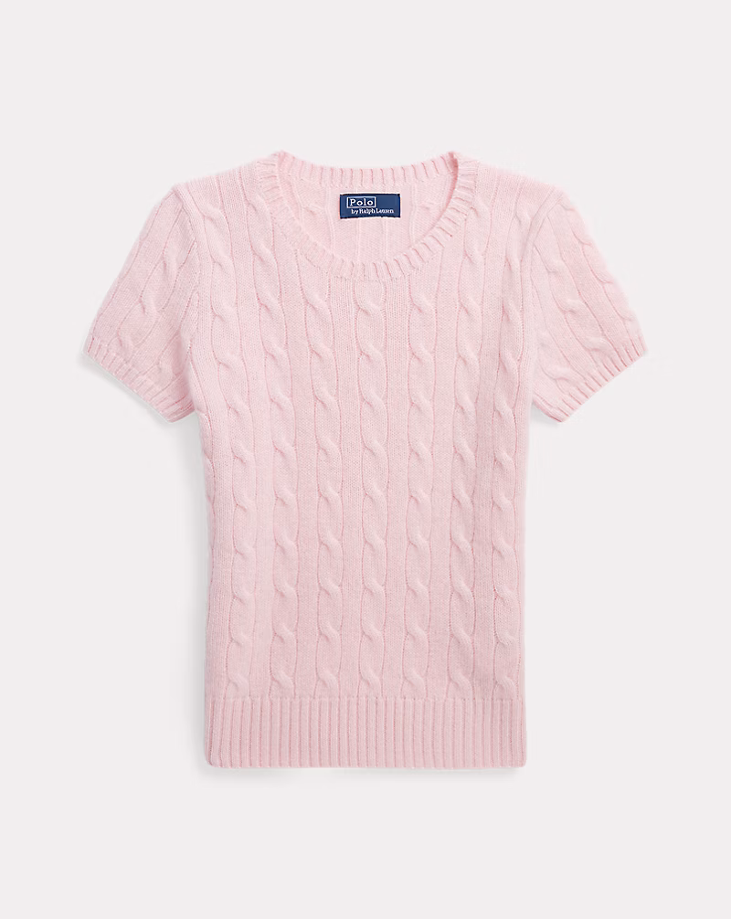 ケーブルニット カシミヤ ショートスリーブ セーター