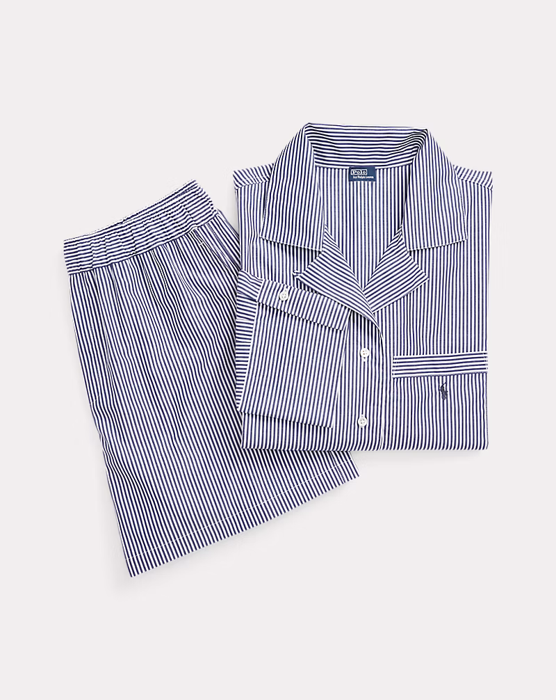 クロップ トップ & ボクサー ポプリン パジャマ セット