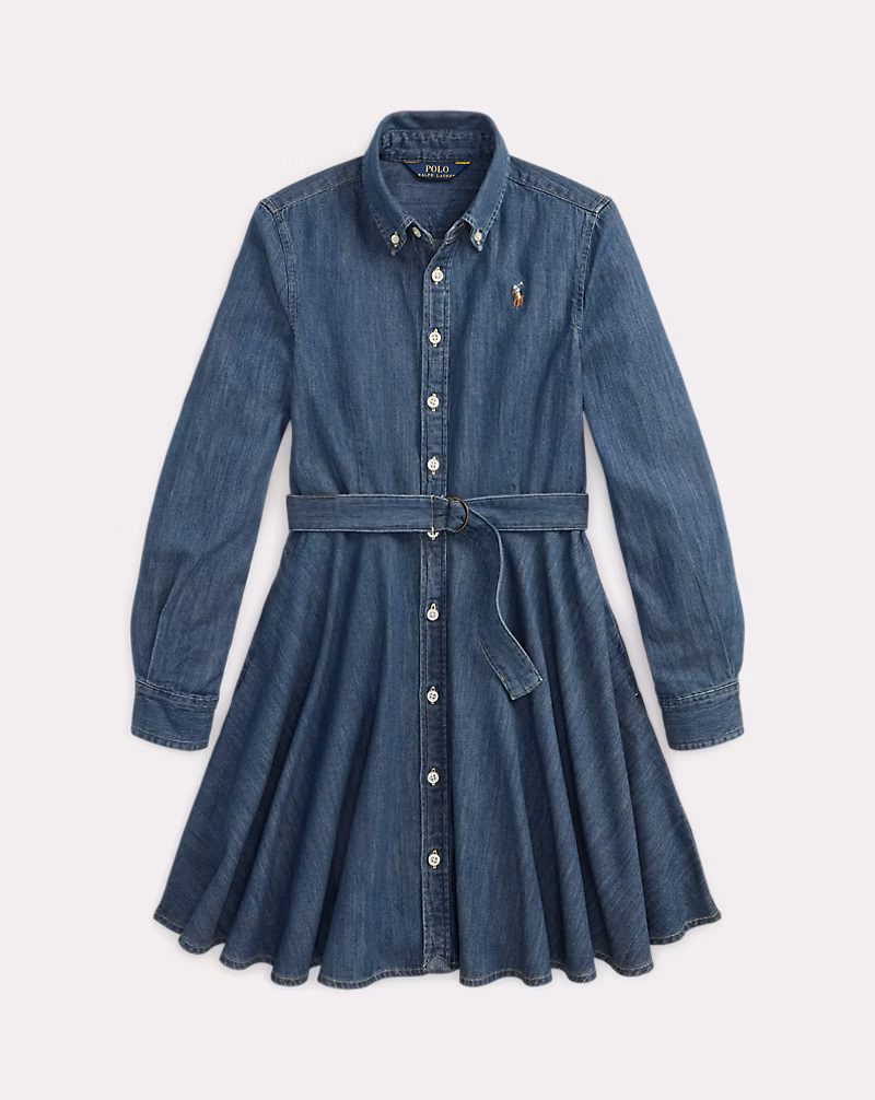 ベルテッド コットン デニム シャツドレス