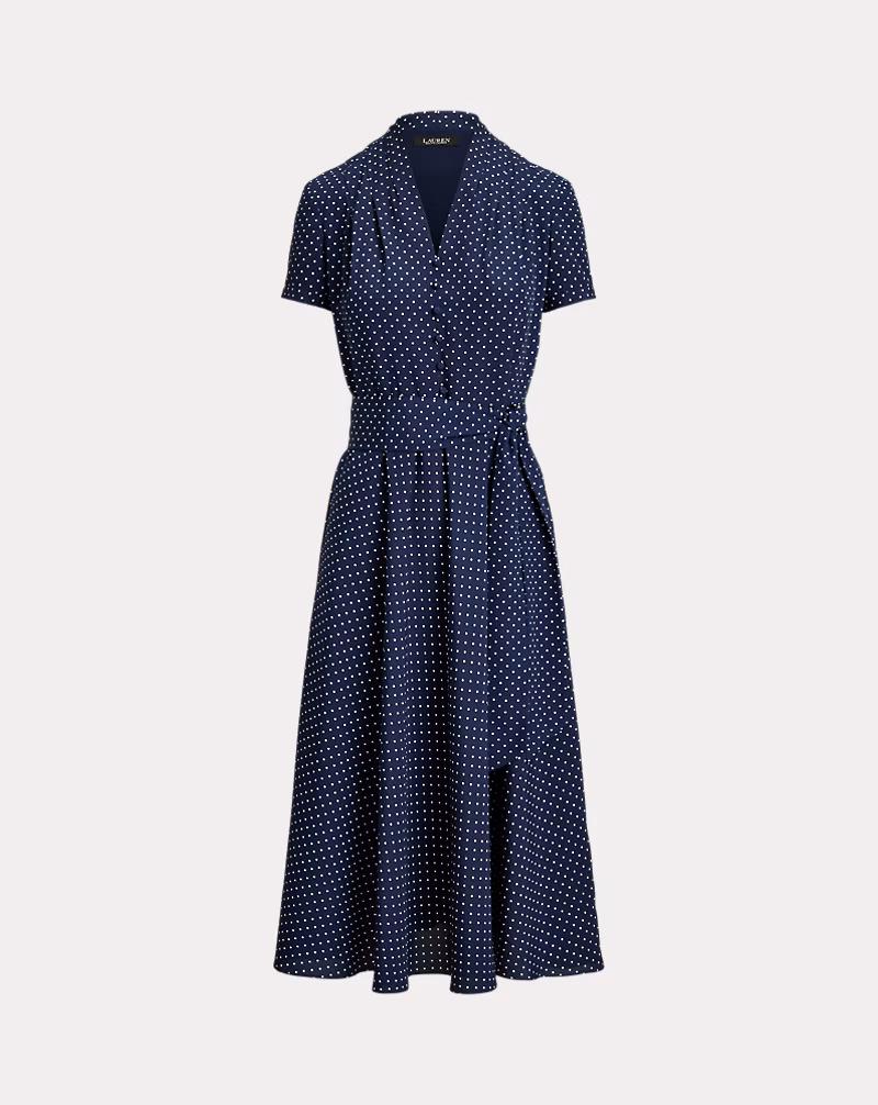 ポルカドット ベルテッド クレープ ドレス