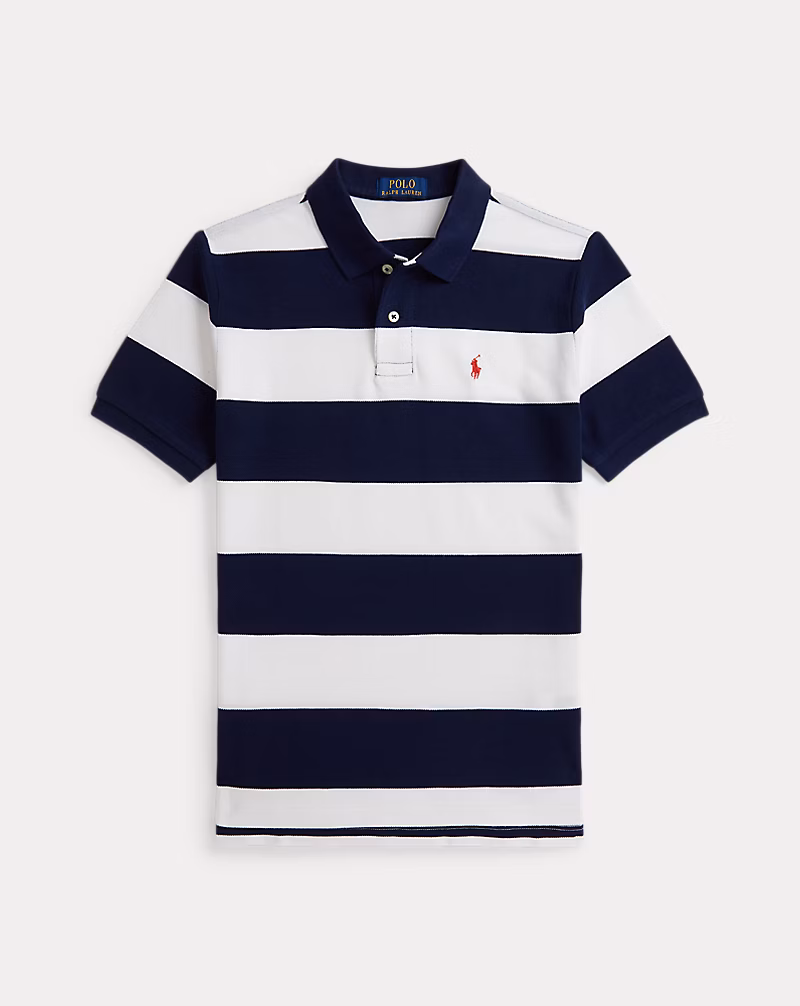 ストライプド コットン メッシュ ポロシャツ