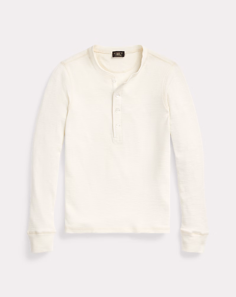 ワッフルニット ヘンリーネック シャツ