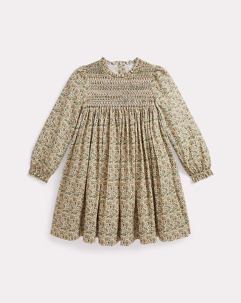 フローラル スモックド コットン ポプリン ドレス